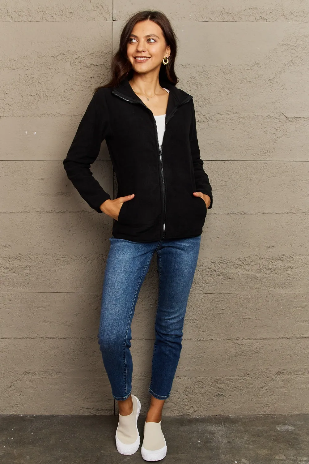 Ninexis, Collared Neck Zip-Up Jacket with Pocket