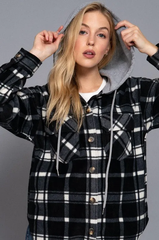 NOELIA PLAID PRINT HOODIE FLEECE JACKET S-2XL