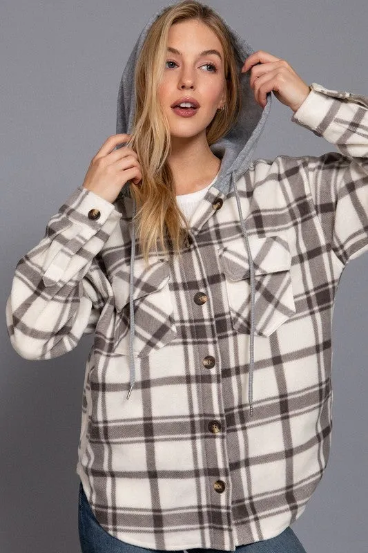 NOELIA PLAID PRINT HOODIE FLEECE JACKET S-2XL