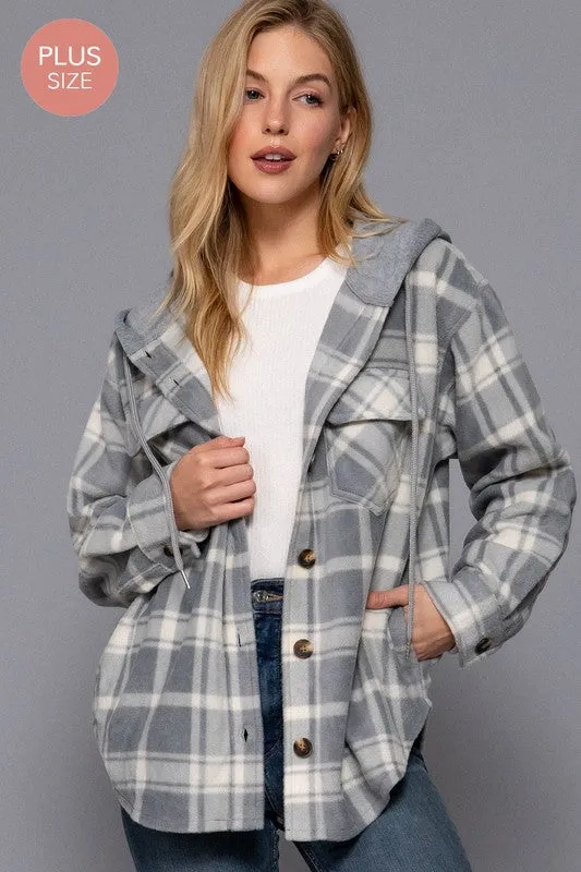 NOELIA PLAID PRINT HOODIE FLEECE JACKET S-2XL