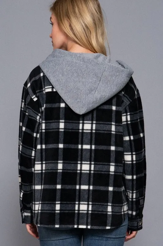 NOELIA PLAID PRINT HOODIE FLEECE JACKET S-2XL