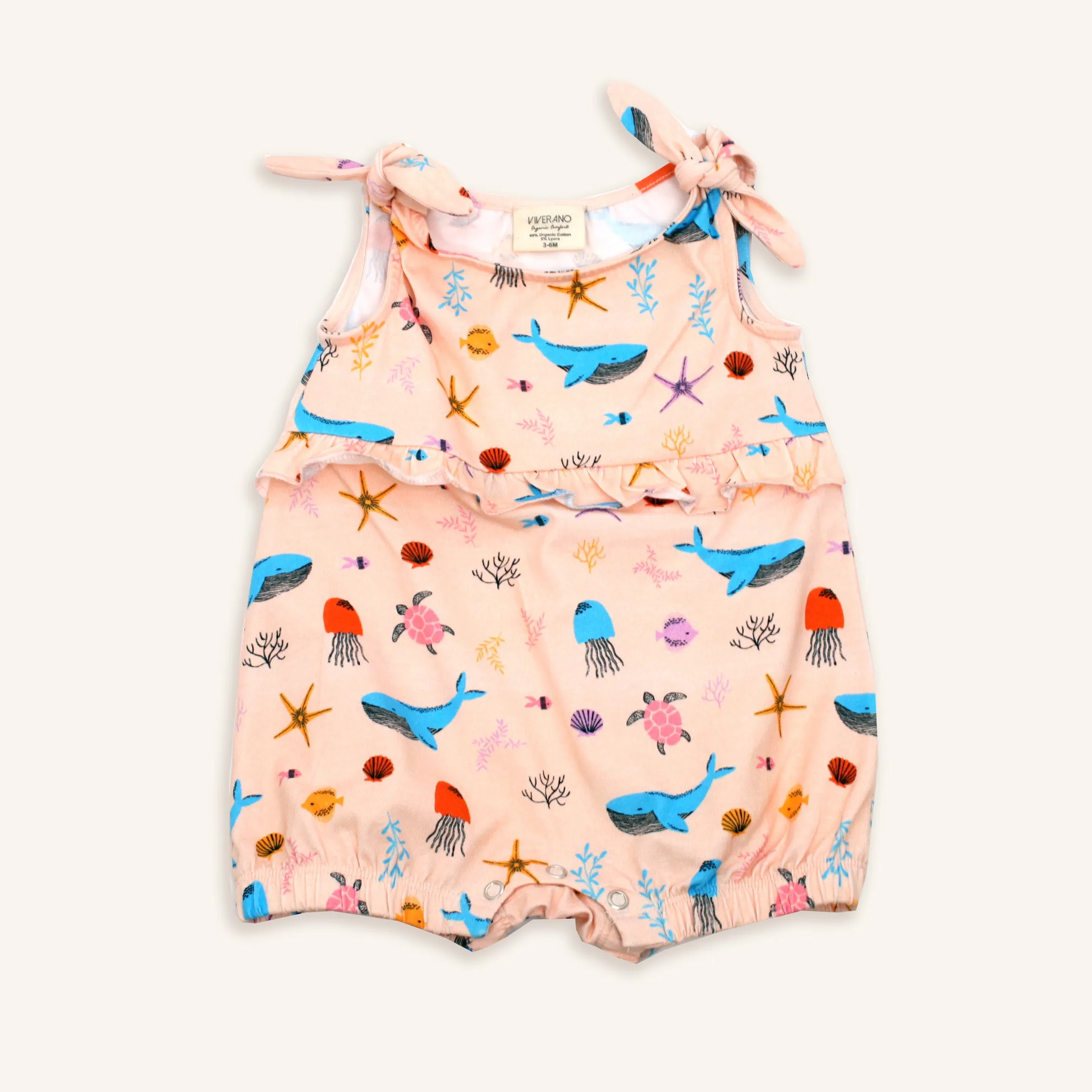 Ocean Girl Shoulder Tie Knot Romper (Organic Cotton)