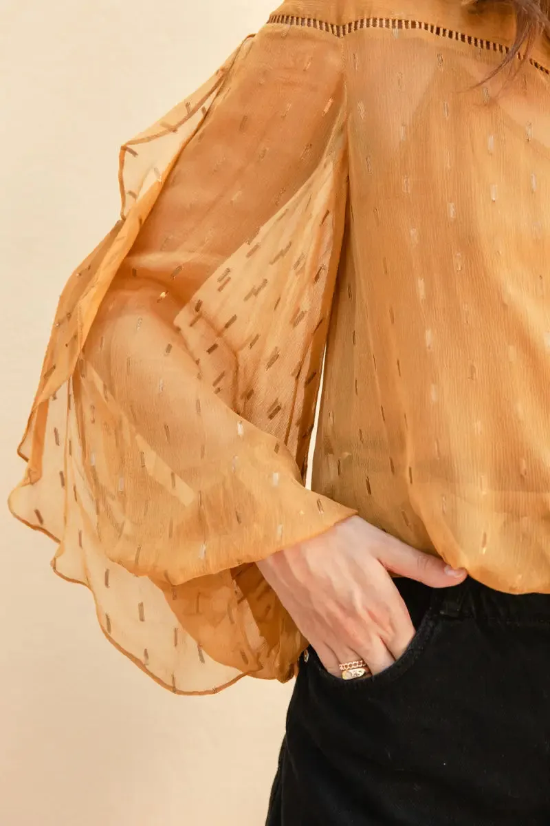 Ochre Embroidered Cowl Shirt