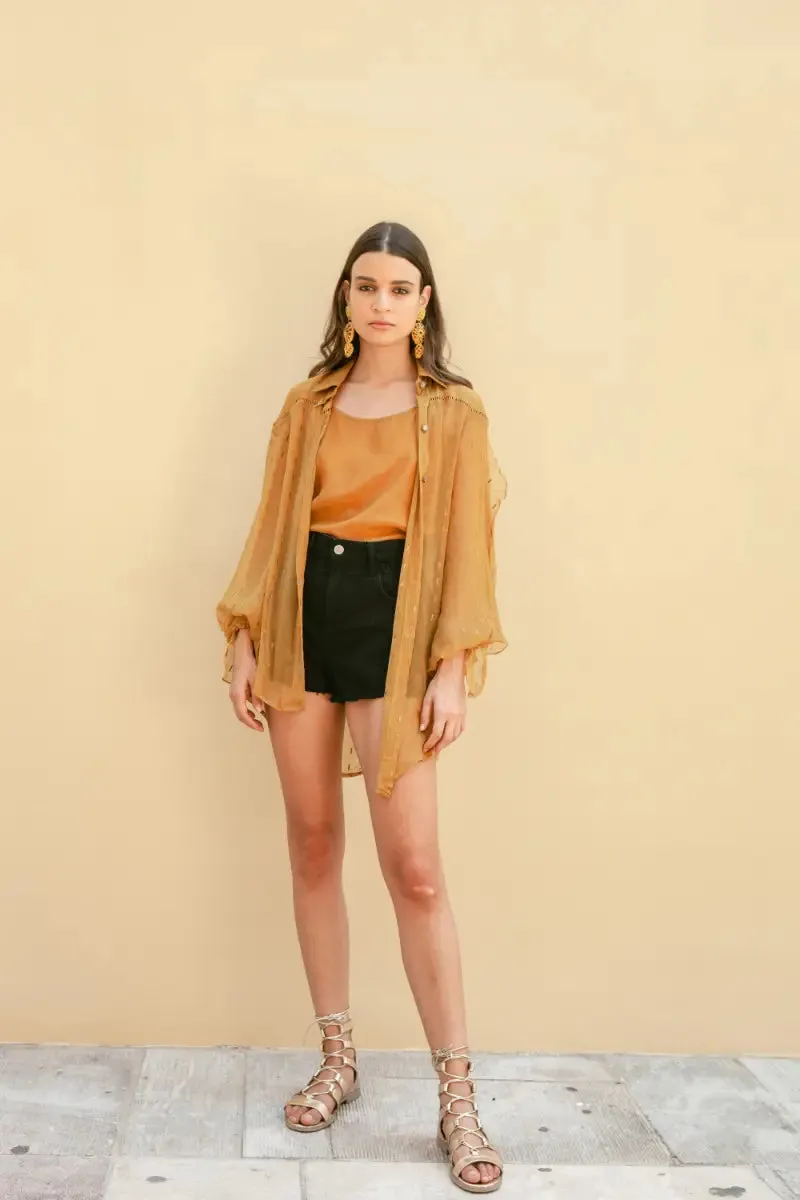 Ochre Embroidered Cowl Shirt