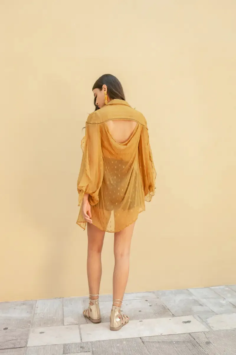 Ochre Embroidered Cowl Shirt