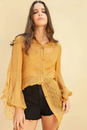 Ochre Embroidered Cowl Shirt