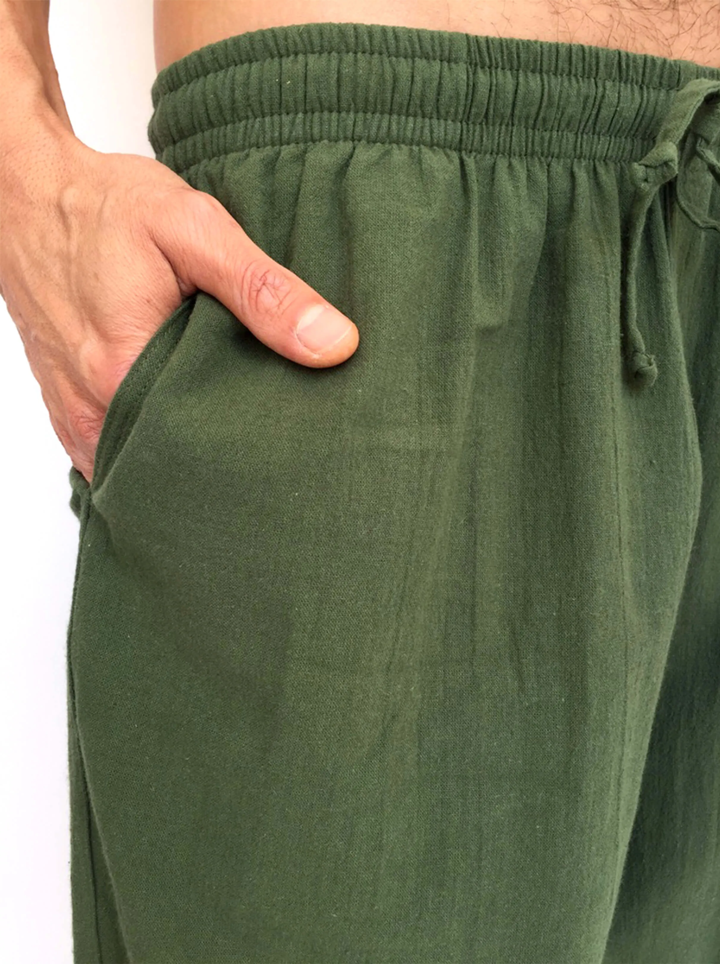 Olive Green Cotton Drawstring Pants