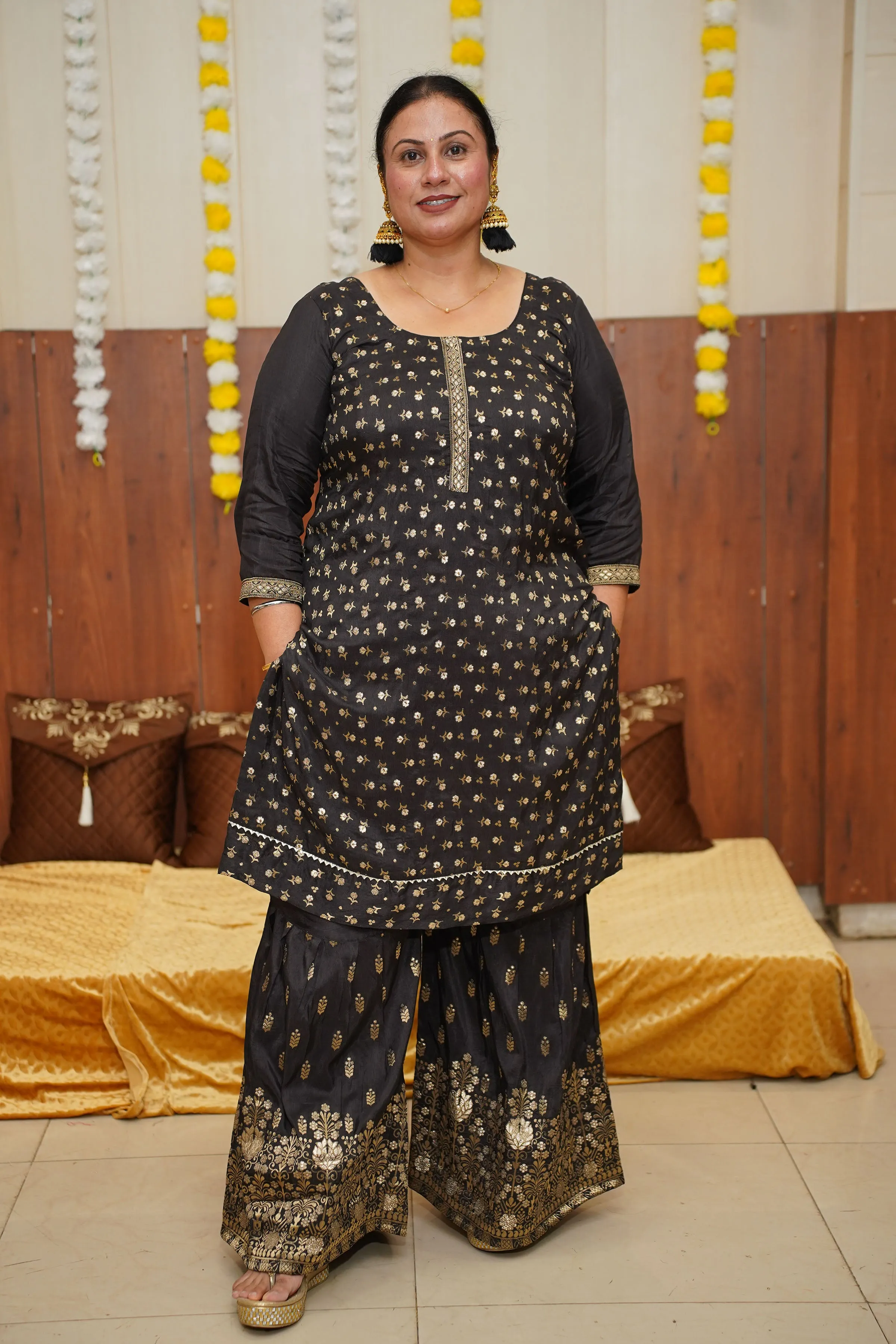 Opulent Black Jacquard Sharara Suit