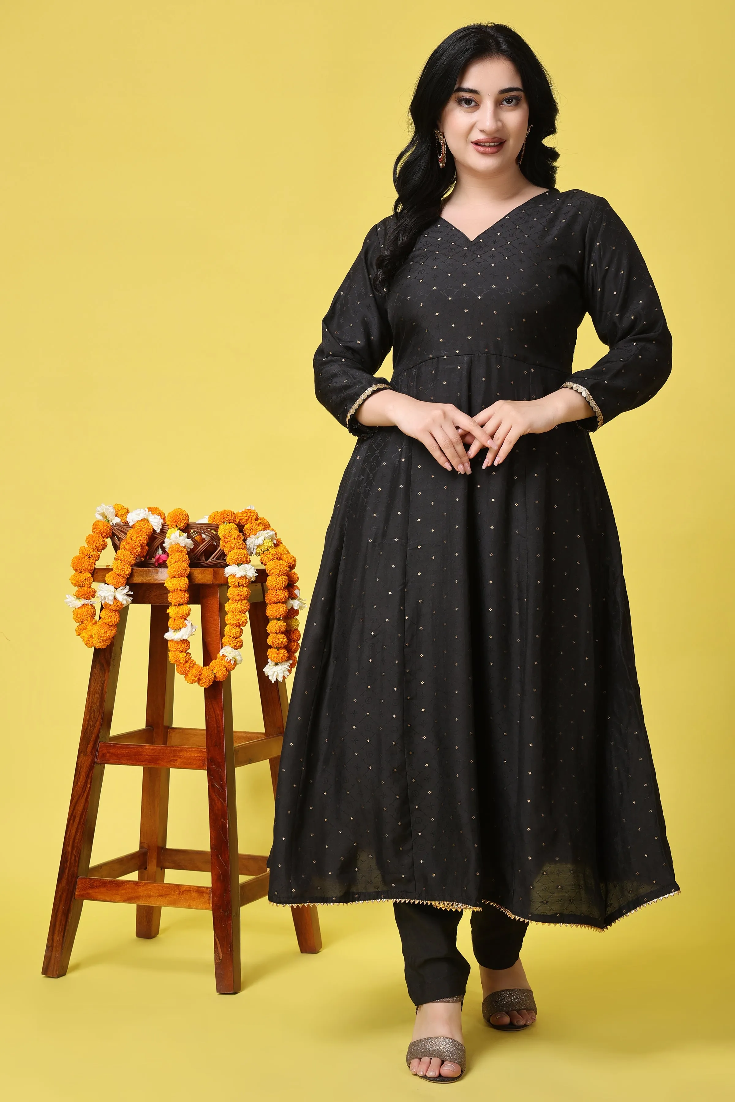 Opulent Noir Muslin Anarkali Set