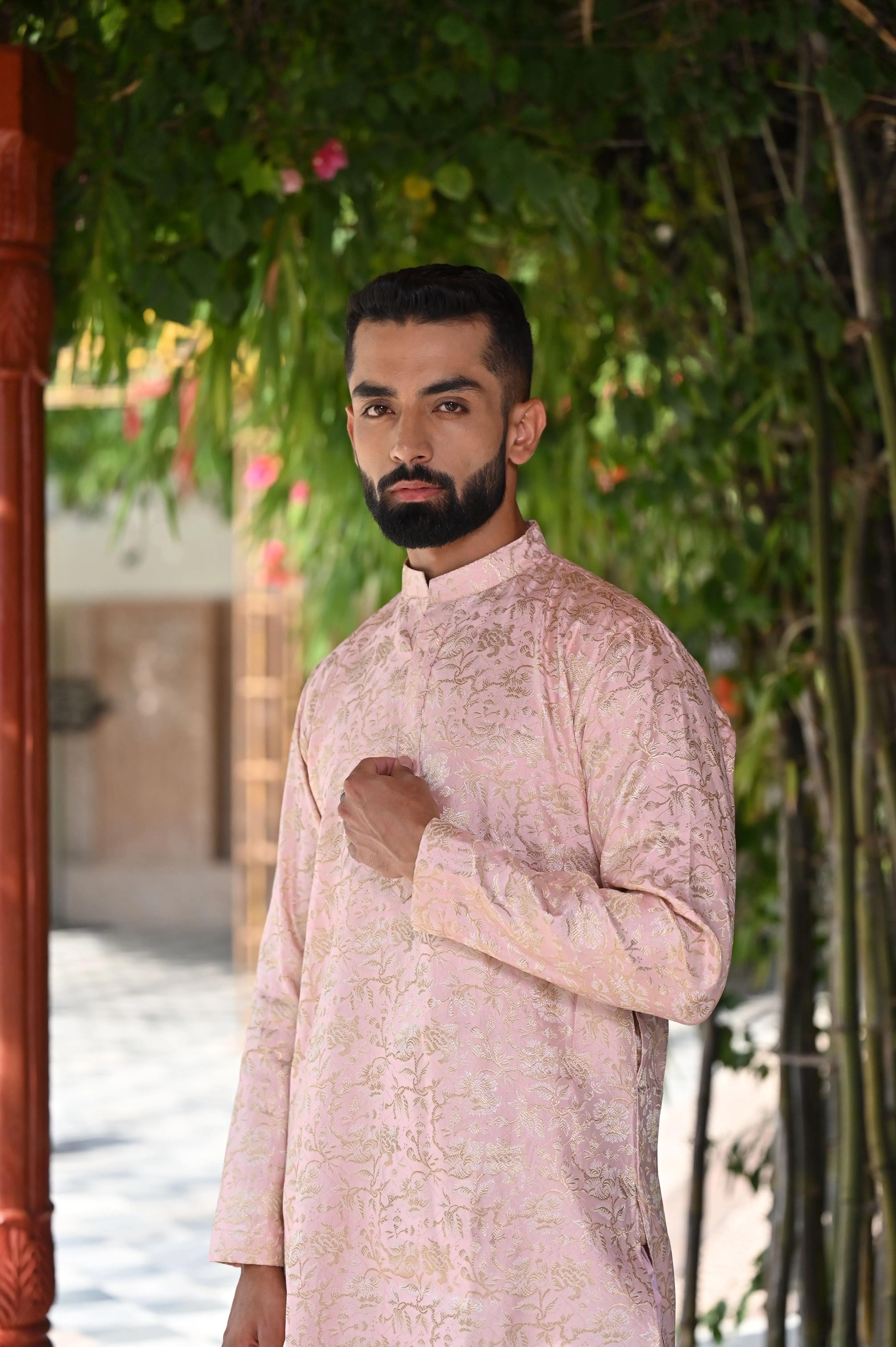 Opulent Pink Brocade Kurta Pajama