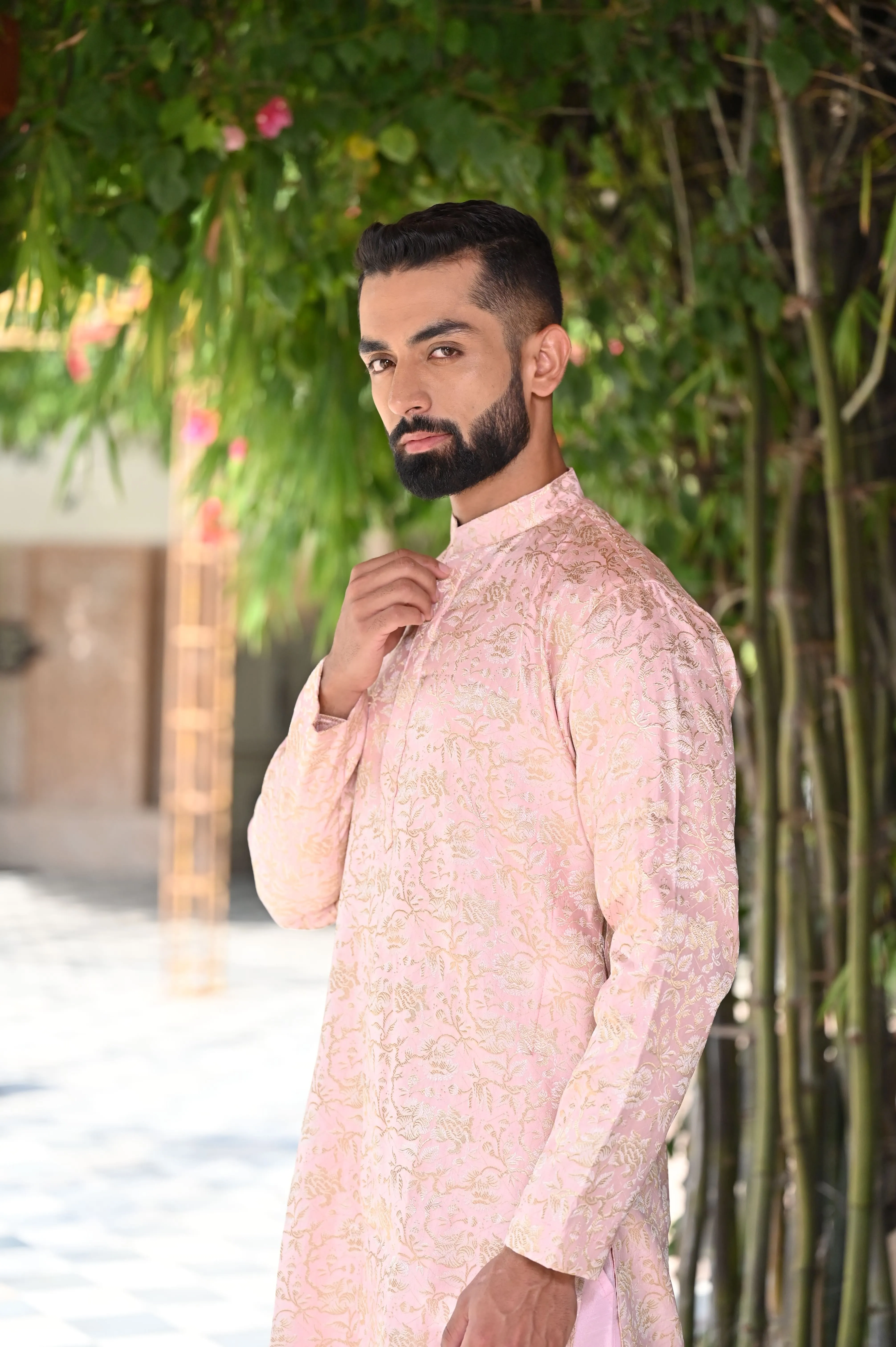 Opulent Pink Brocade Kurta Pajama