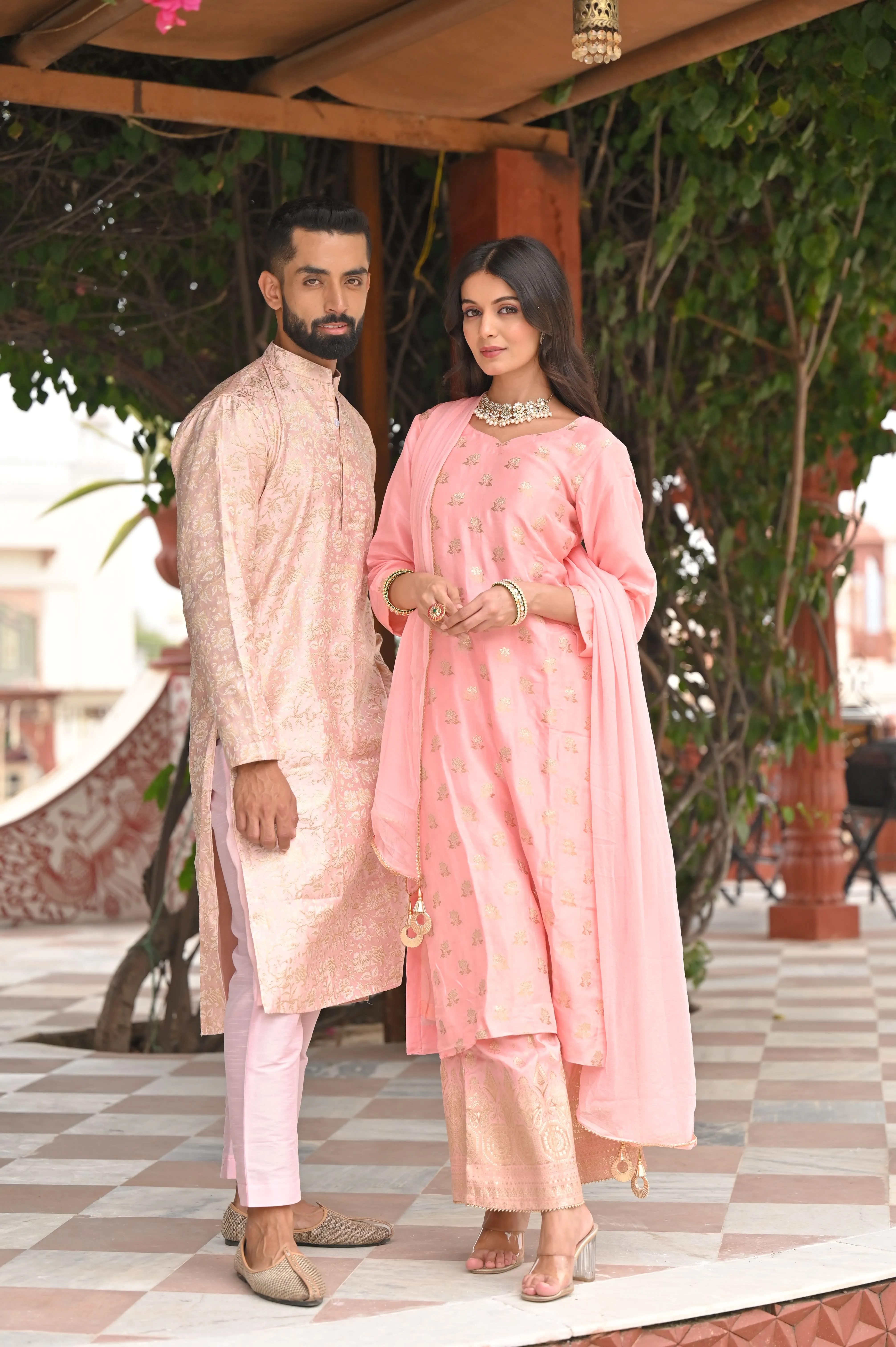 Opulent Pink Brocade Kurta Pajama