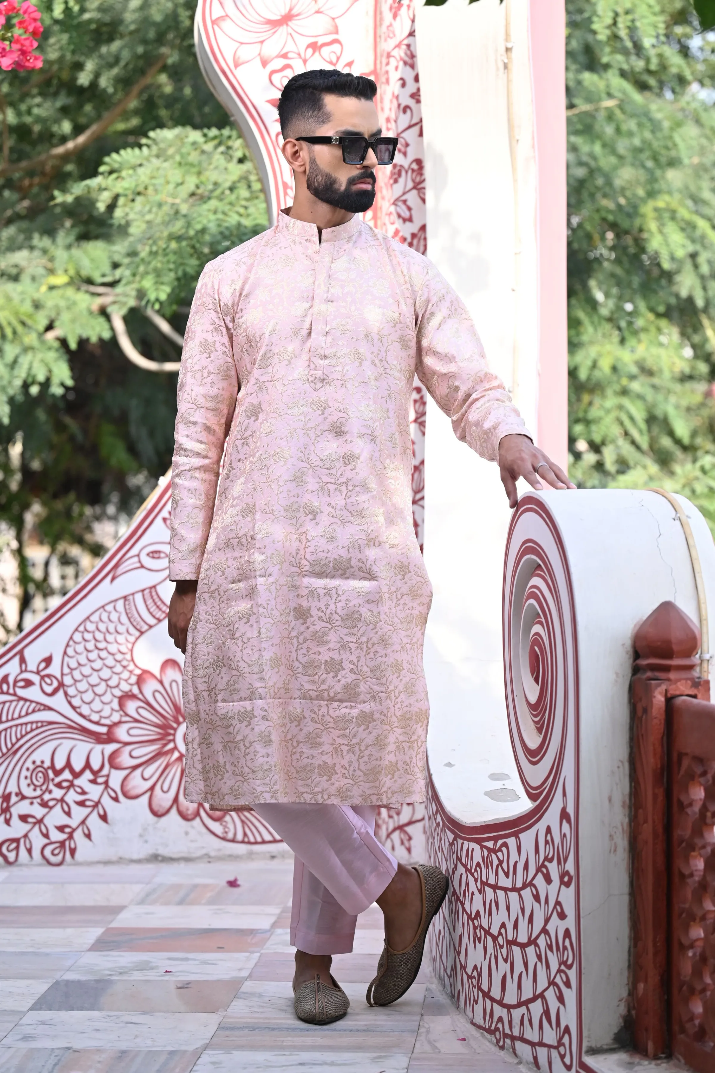 Opulent Pink Brocade Kurta Pajama