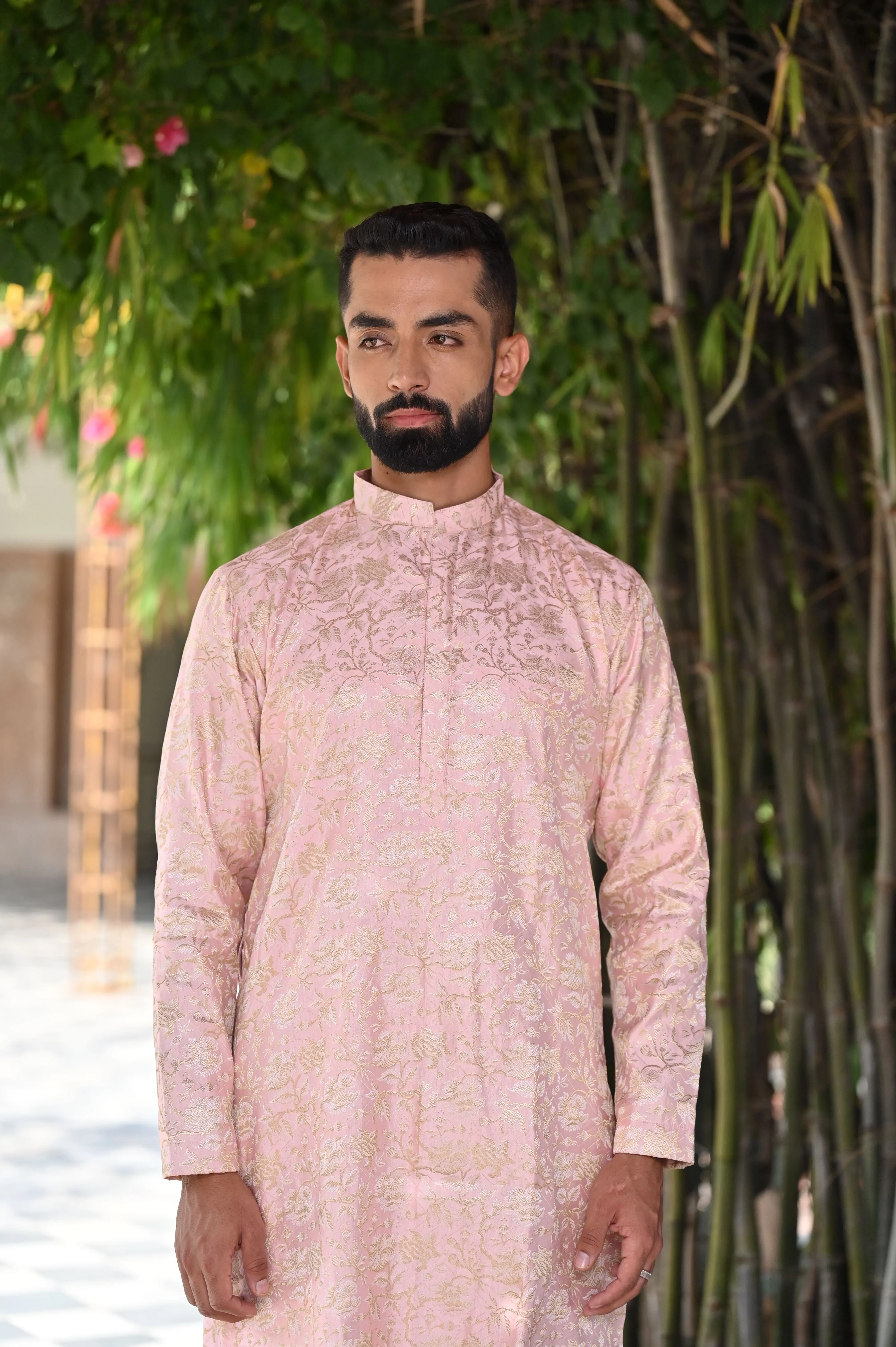 Opulent Pink Brocade Kurta Pajama