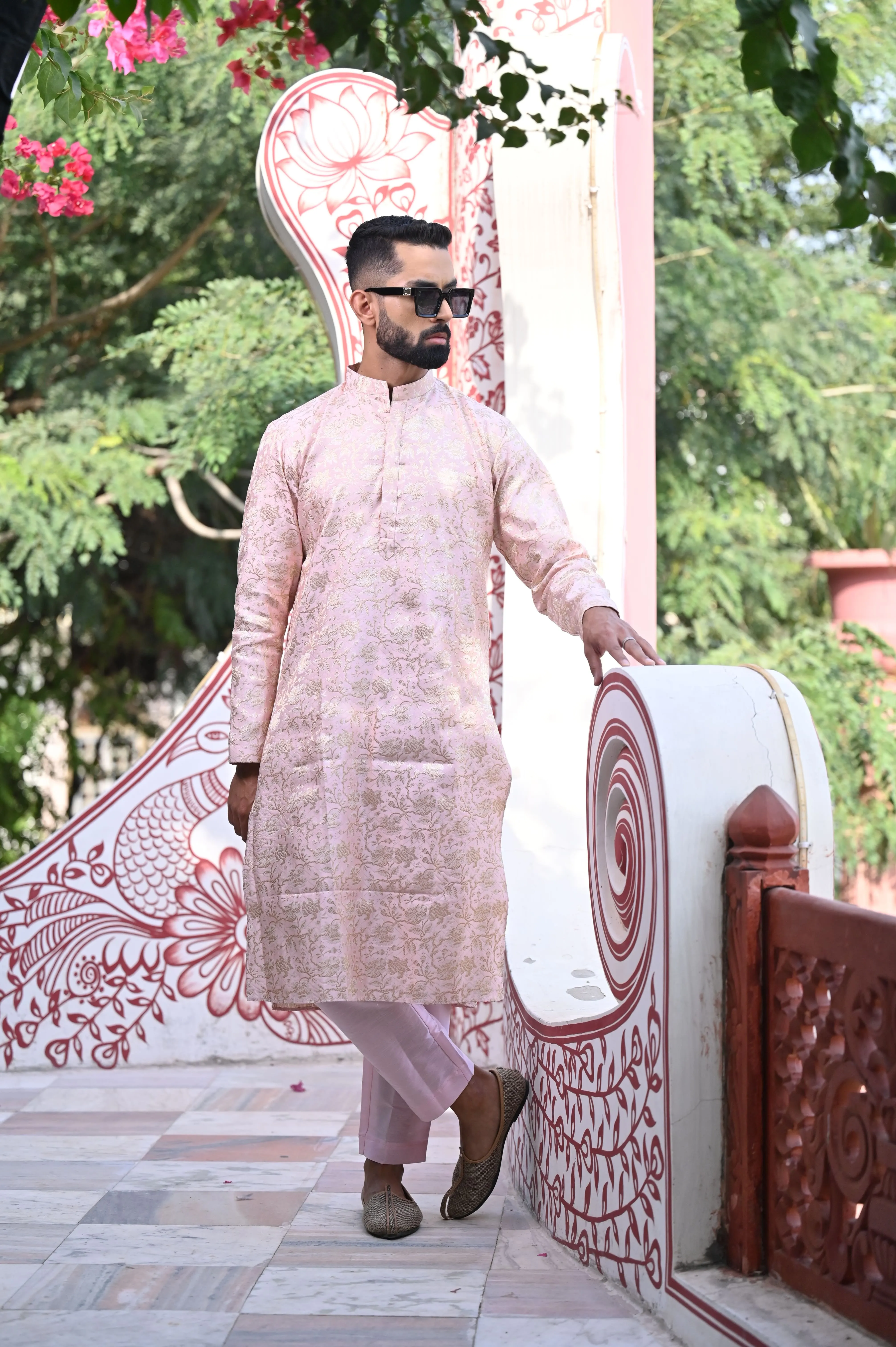 Opulent Pink Brocade Kurta Pajama