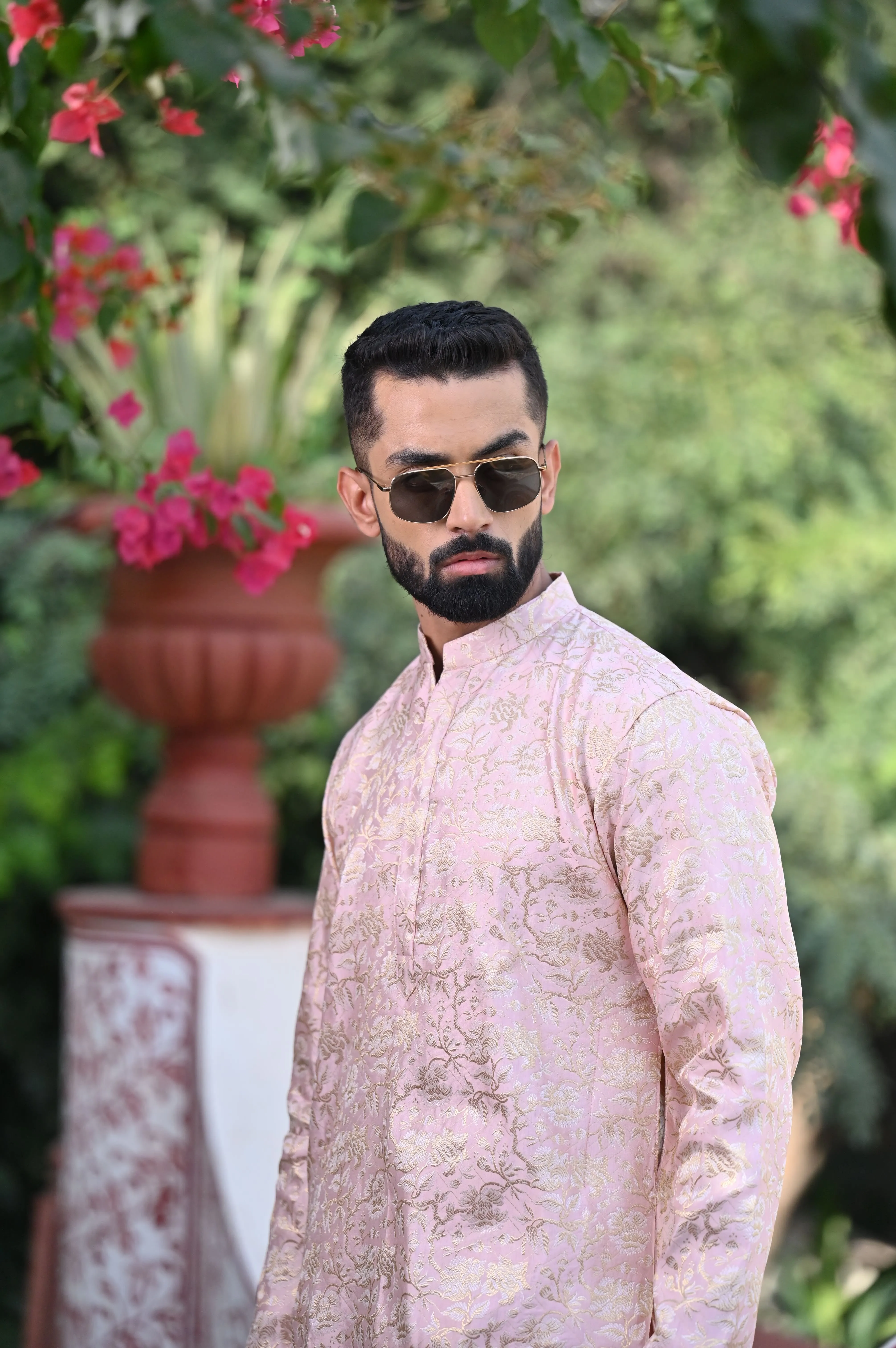 Opulent Pink Brocade Kurta Pajama