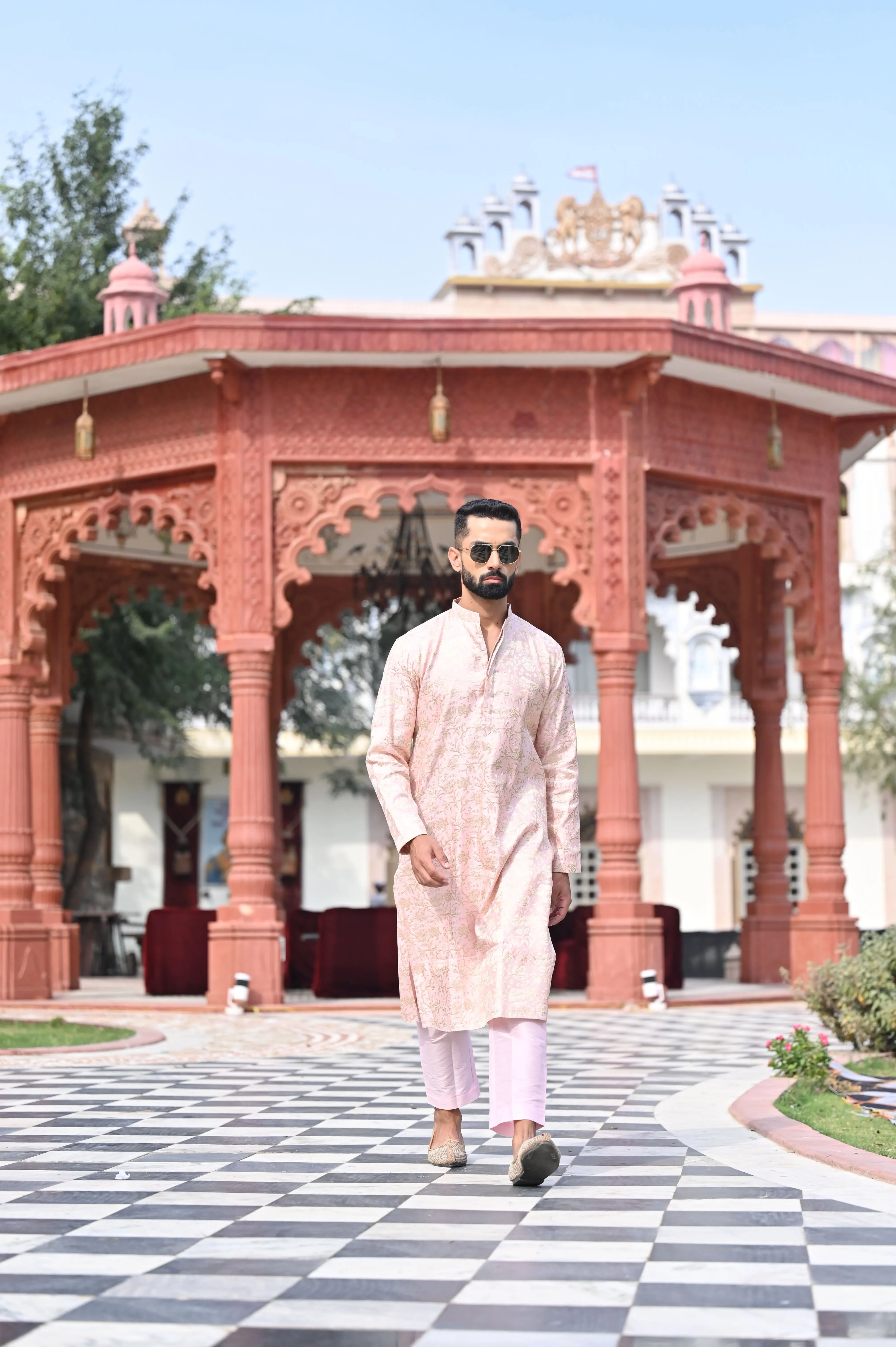 Opulent Pink Brocade Kurta Pajama