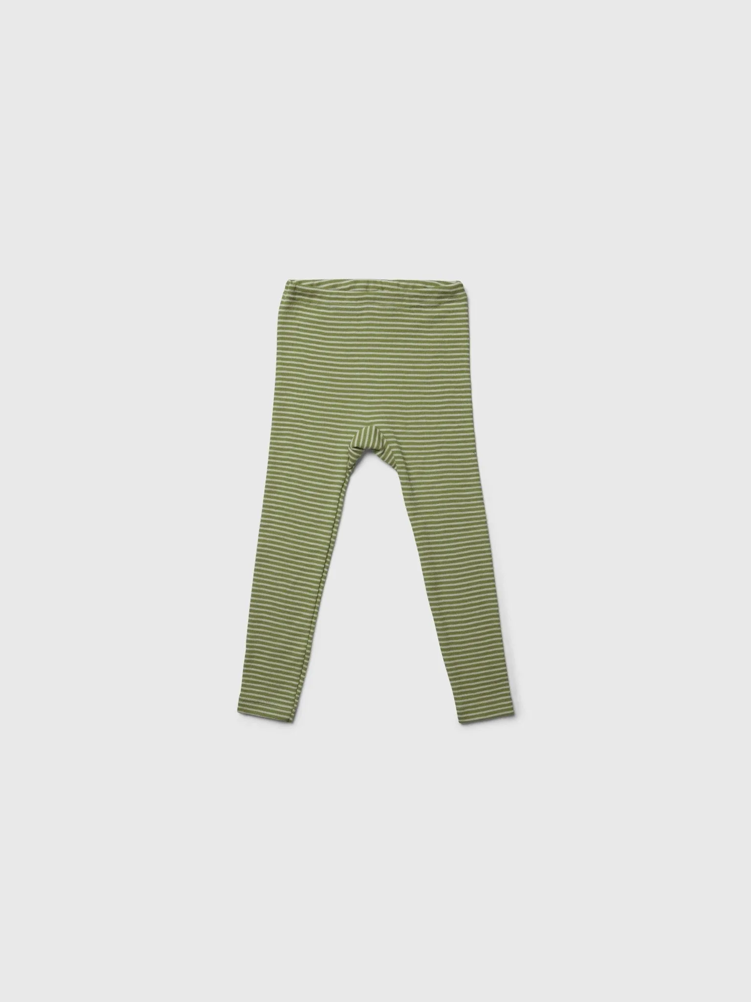 organic merino wool and silk kids leggings - green/natural stripe