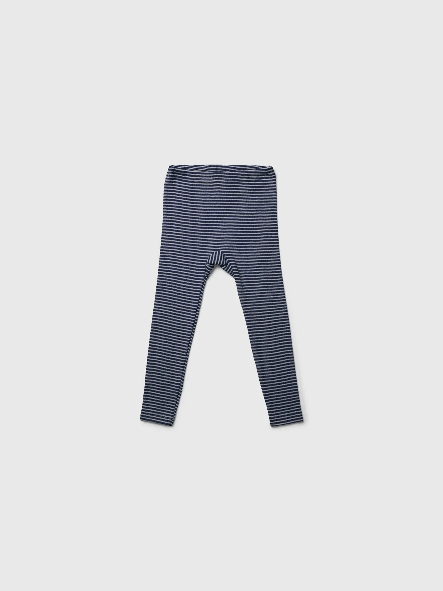 organic merino wool and silk kids leggings - navy/natural stripe