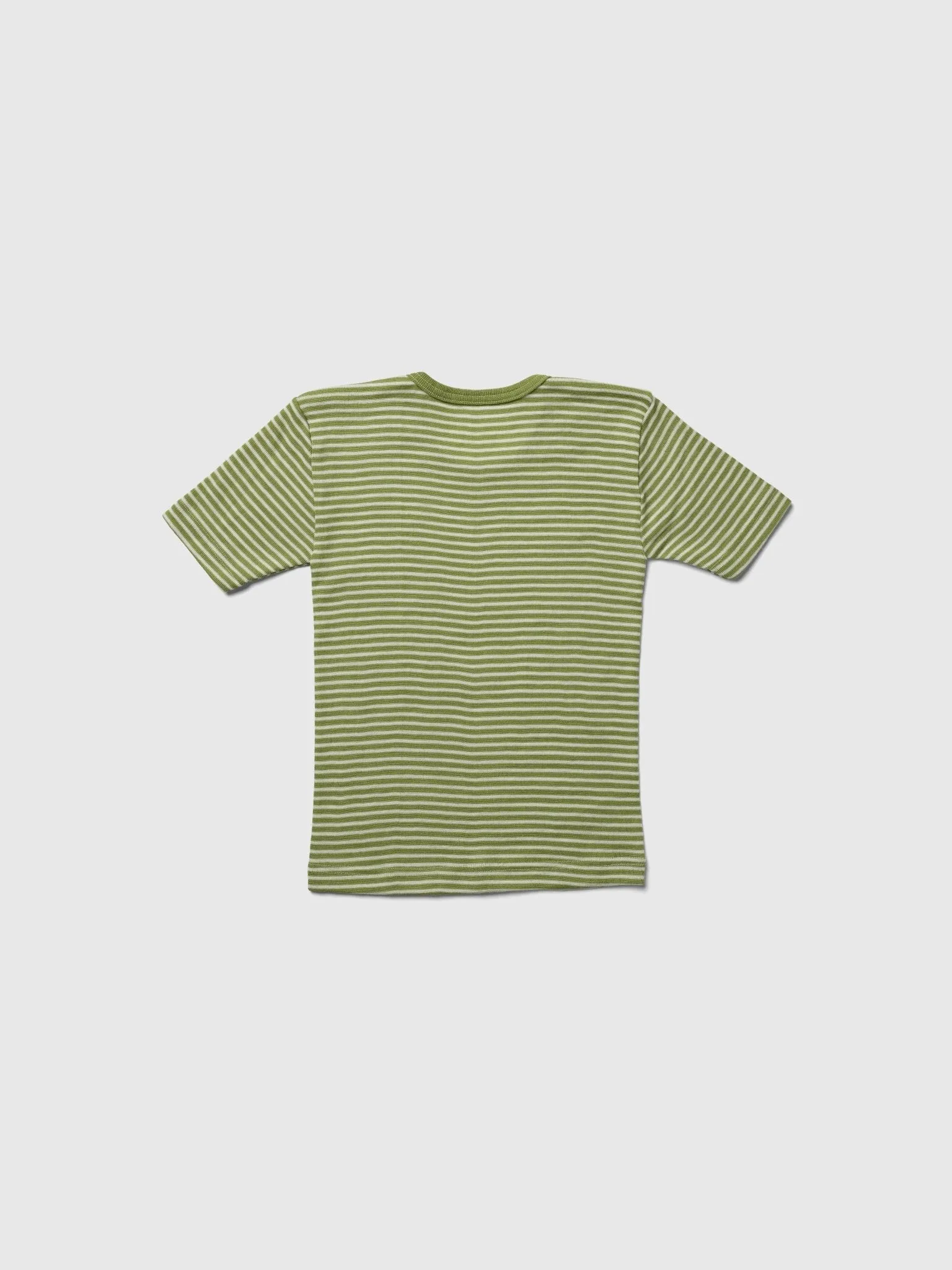 organic merino wool and silk kids t-shirt - green/natural stripe