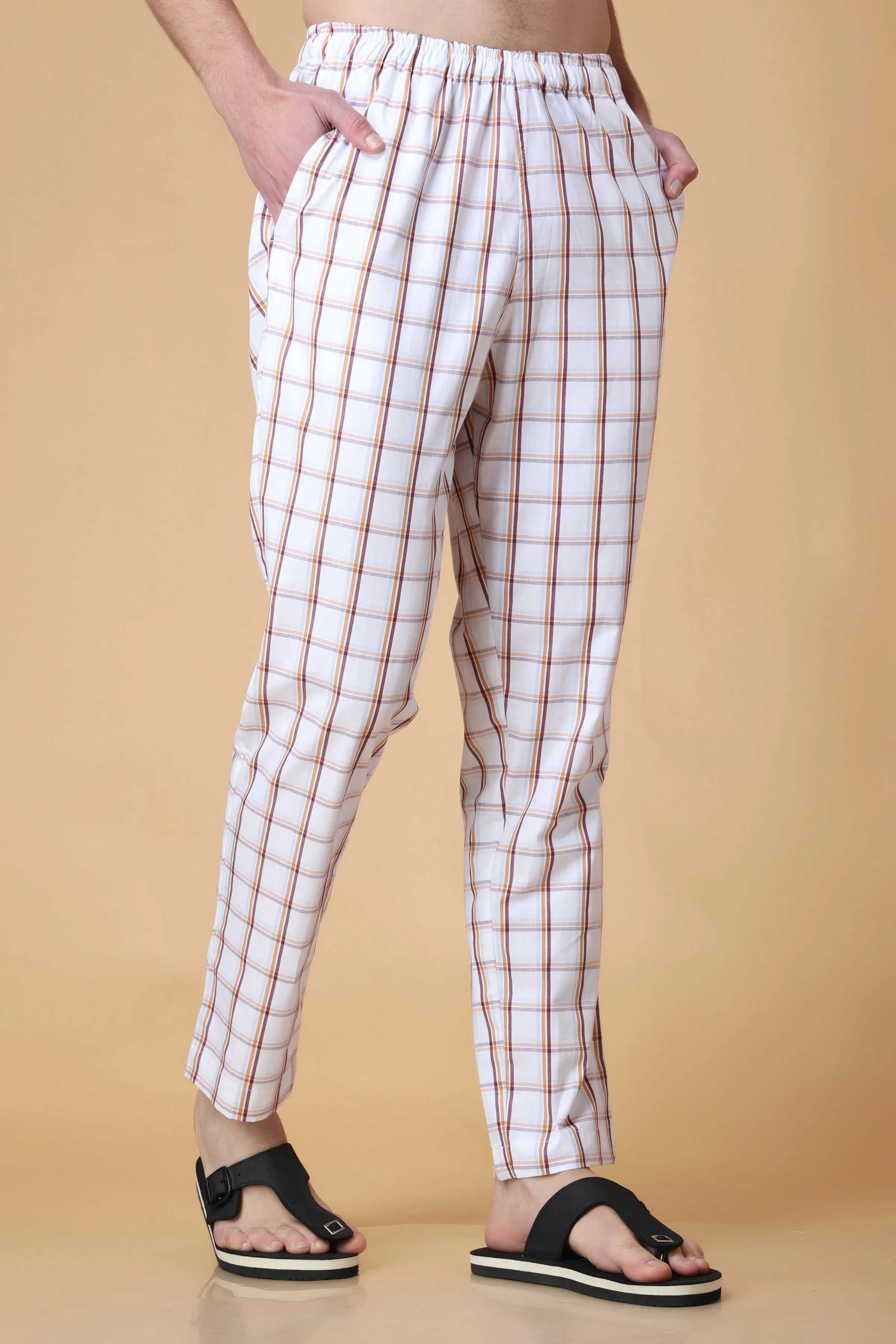 Peach Checked Cotton Pajama Pants