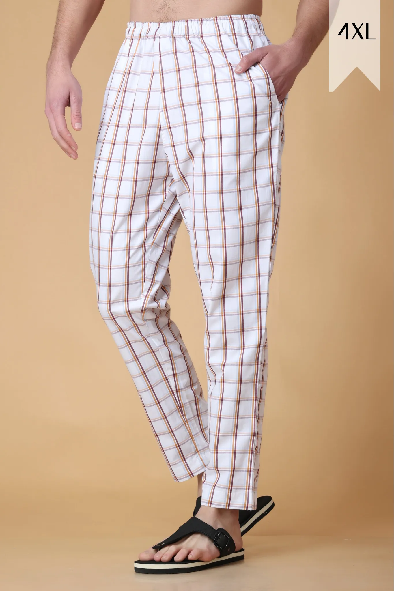 Peach Checked Cotton Pajama Pants