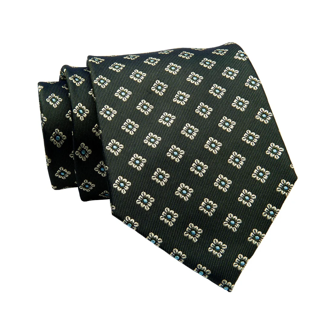 Pembroke Foulard Silk Tie, Olive Green / Turquoise / Silver