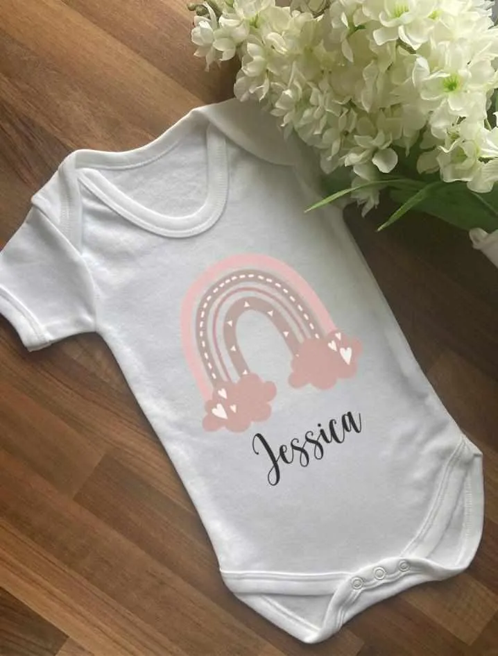 Personalised Pink Rainbow Baby Vest