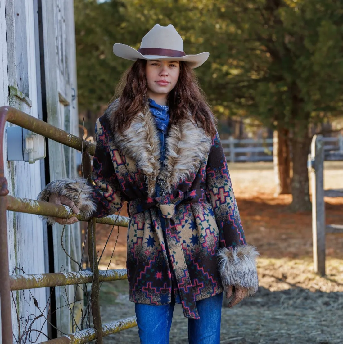 Plains Belted and Fur Jacket by Tasha Polizzi