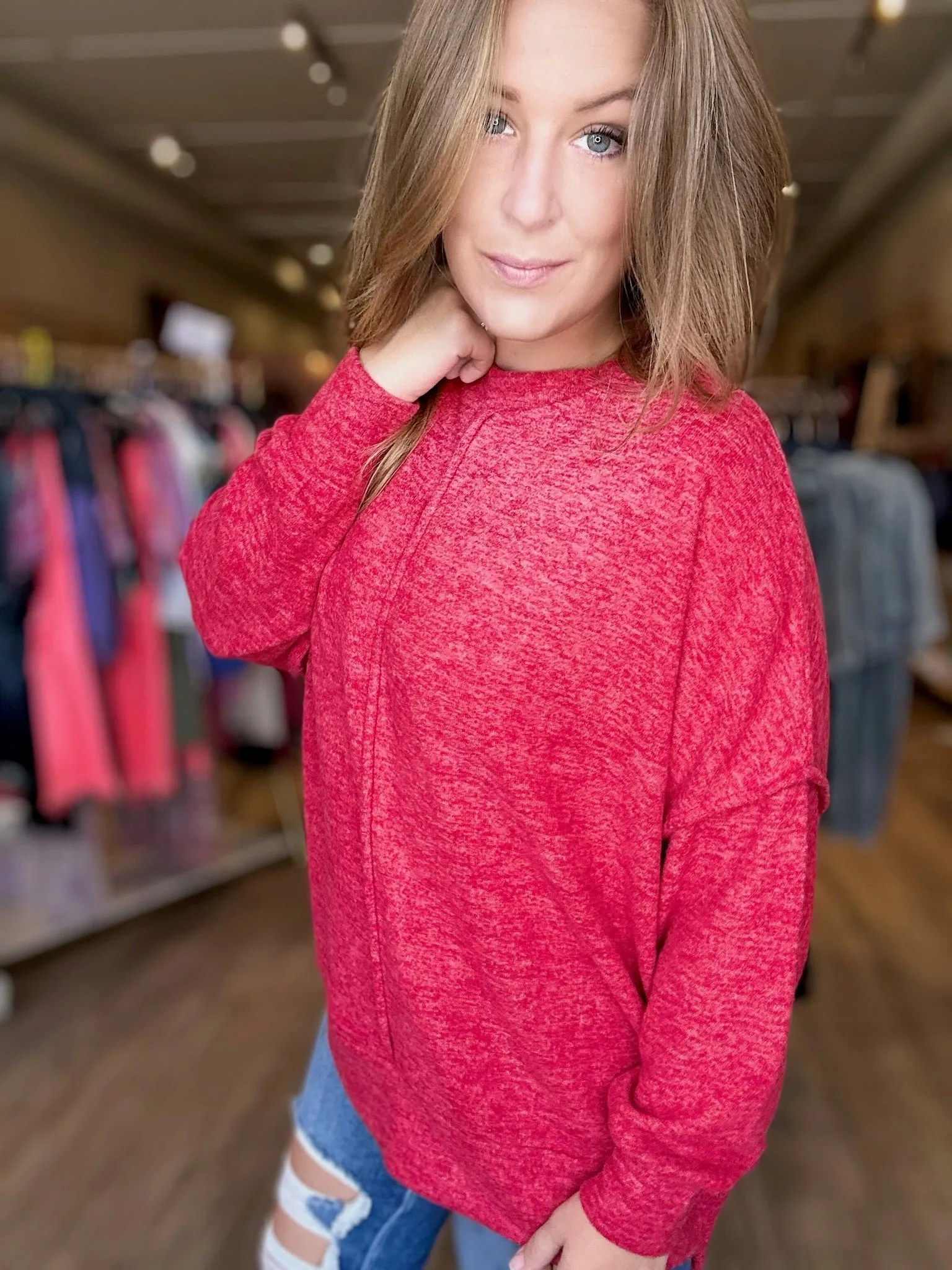 Red Melange Oversized Sweater