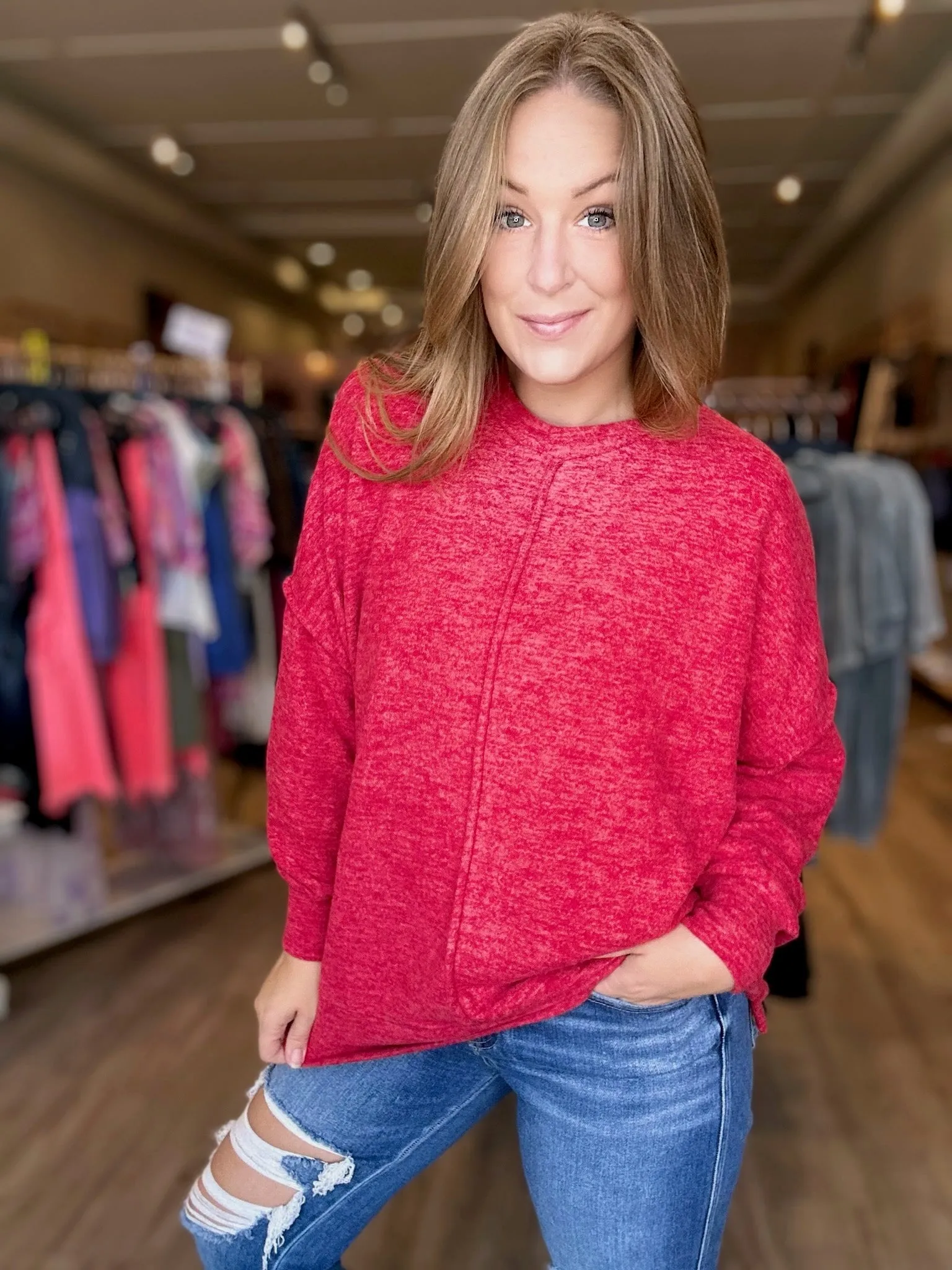 Red Melange Oversized Sweater