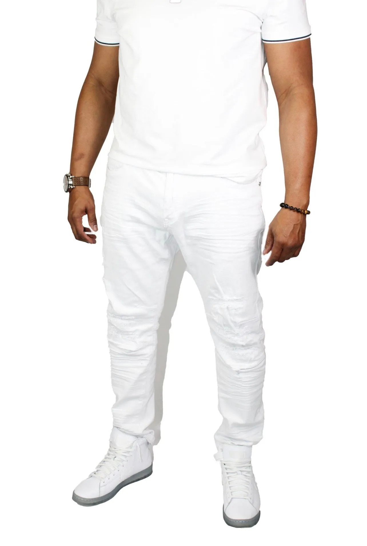 “Rip Rip” White Moto Jeans