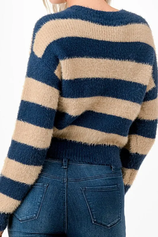 SAMMY STRIPED V NECK SWEATER