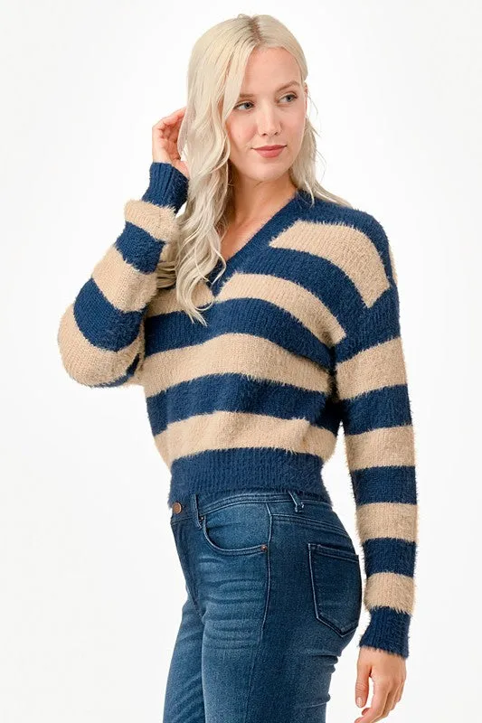 SAMMY STRIPED V NECK SWEATER