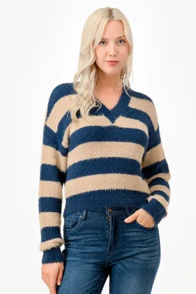 SAMMY STRIPED V NECK SWEATER