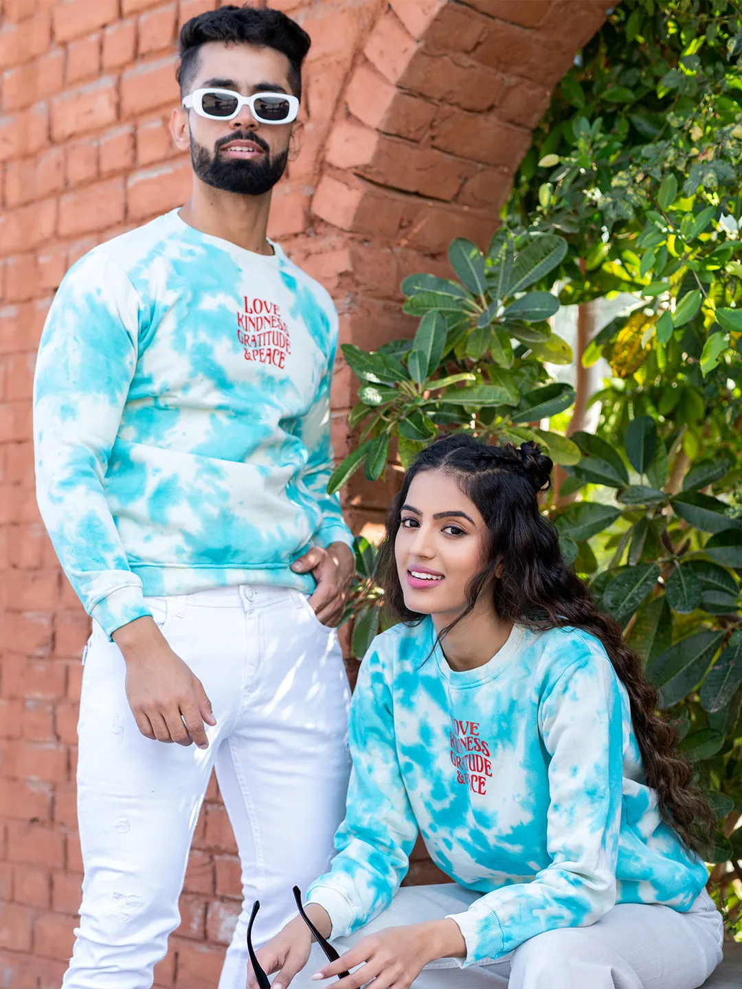 Sky Blue Love Kindness Gratitude and Peace Tie-Dye Sweatshirt