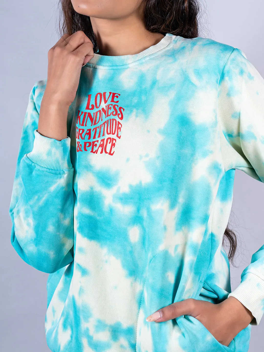 Sky Blue Love Kindness Gratitude and Peace Tie-Dye Sweatshirt