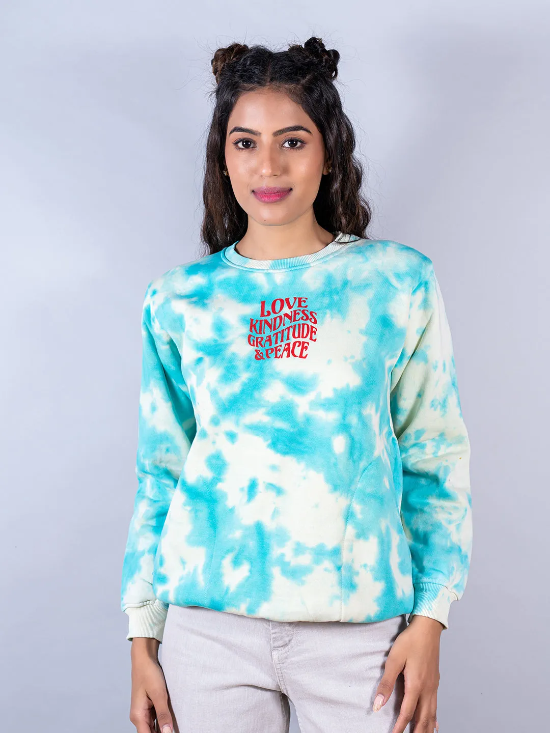 Sky Blue Love Kindness Gratitude and Peace Tie-Dye Sweatshirt