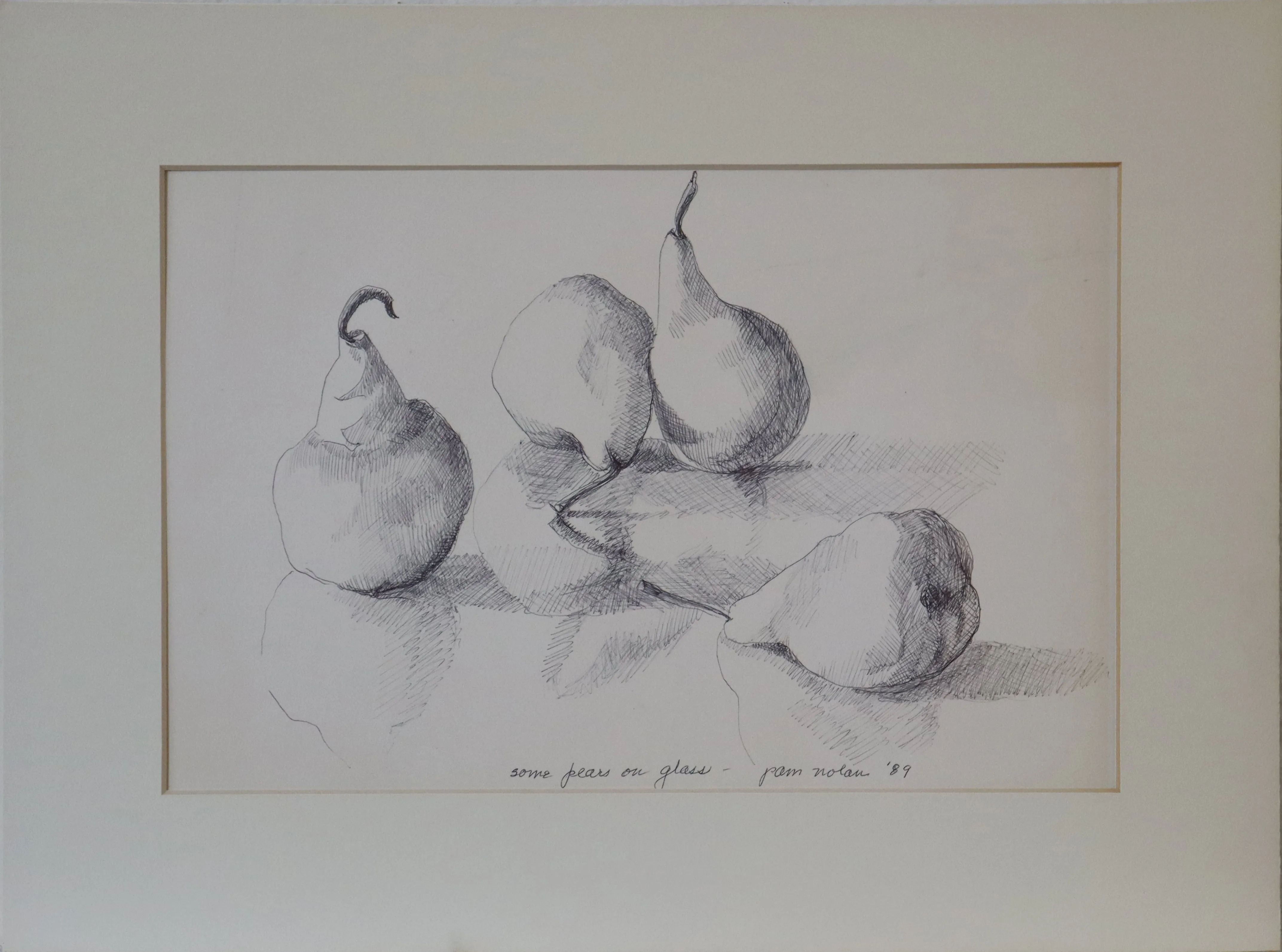 Some pears on glass, 1989