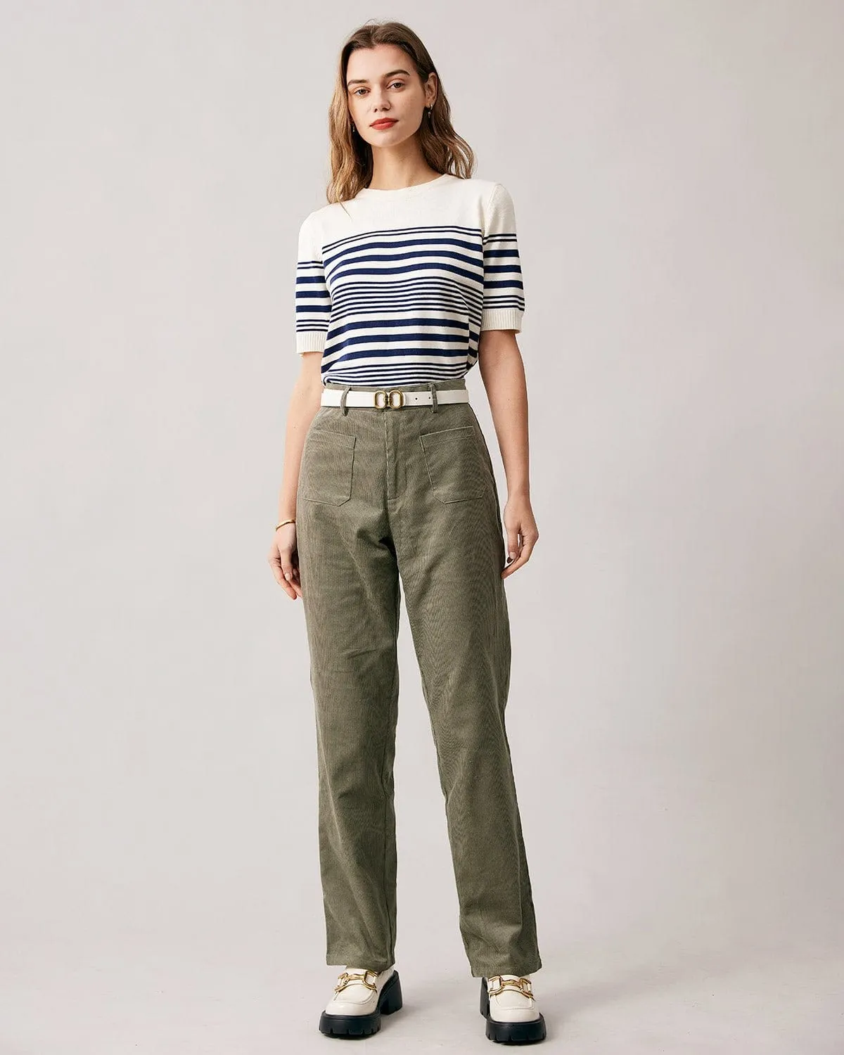 The Green High Waisted Corduroy Pants