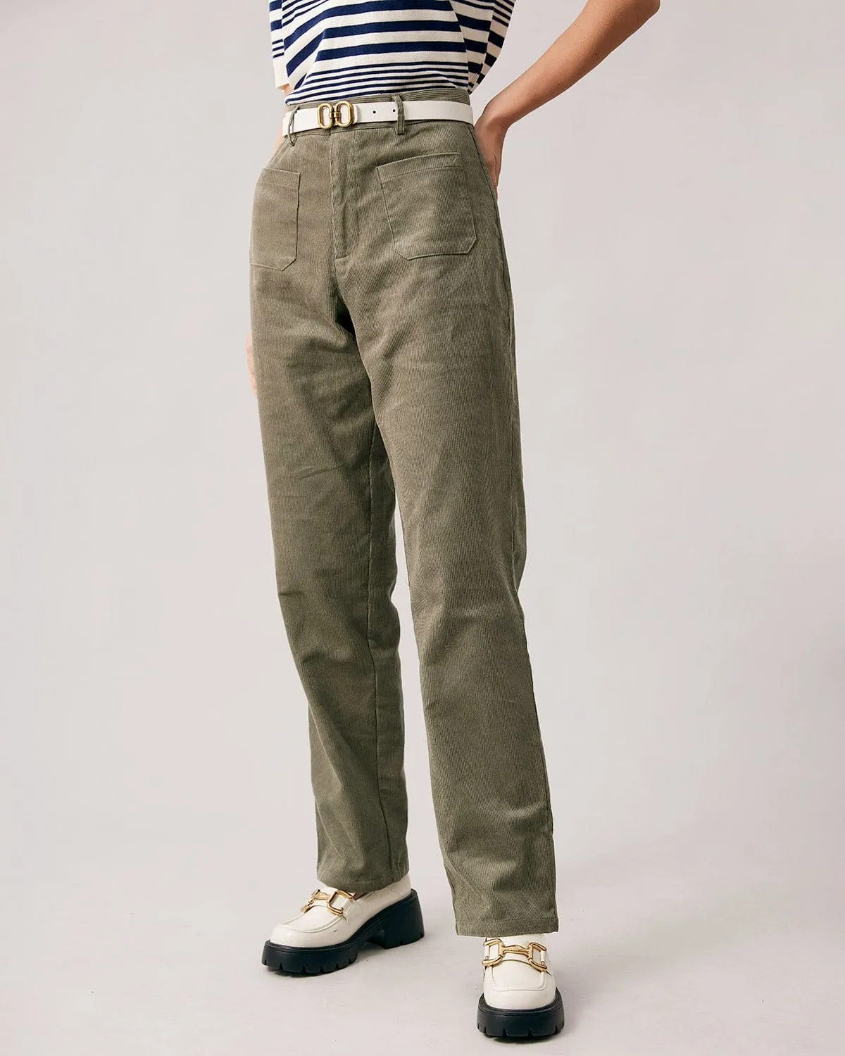 The Green High Waisted Corduroy Pants