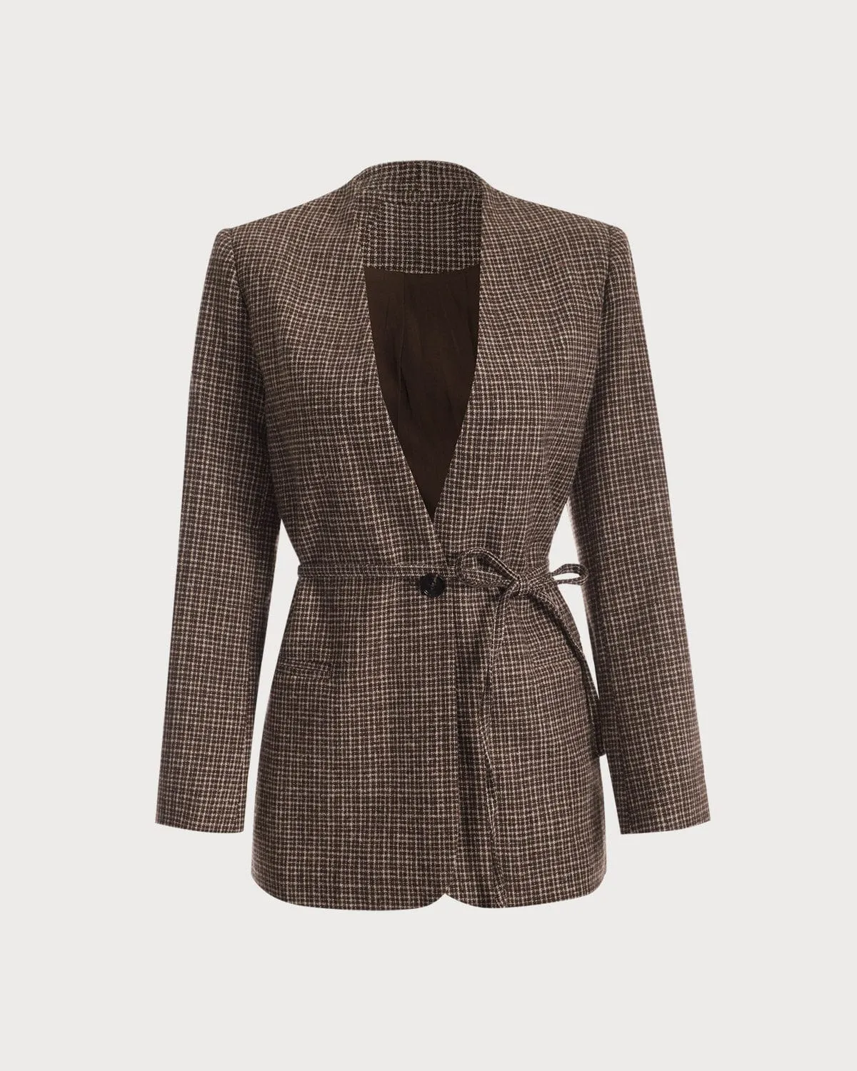 The V Neck Plaid Single Button Blazer