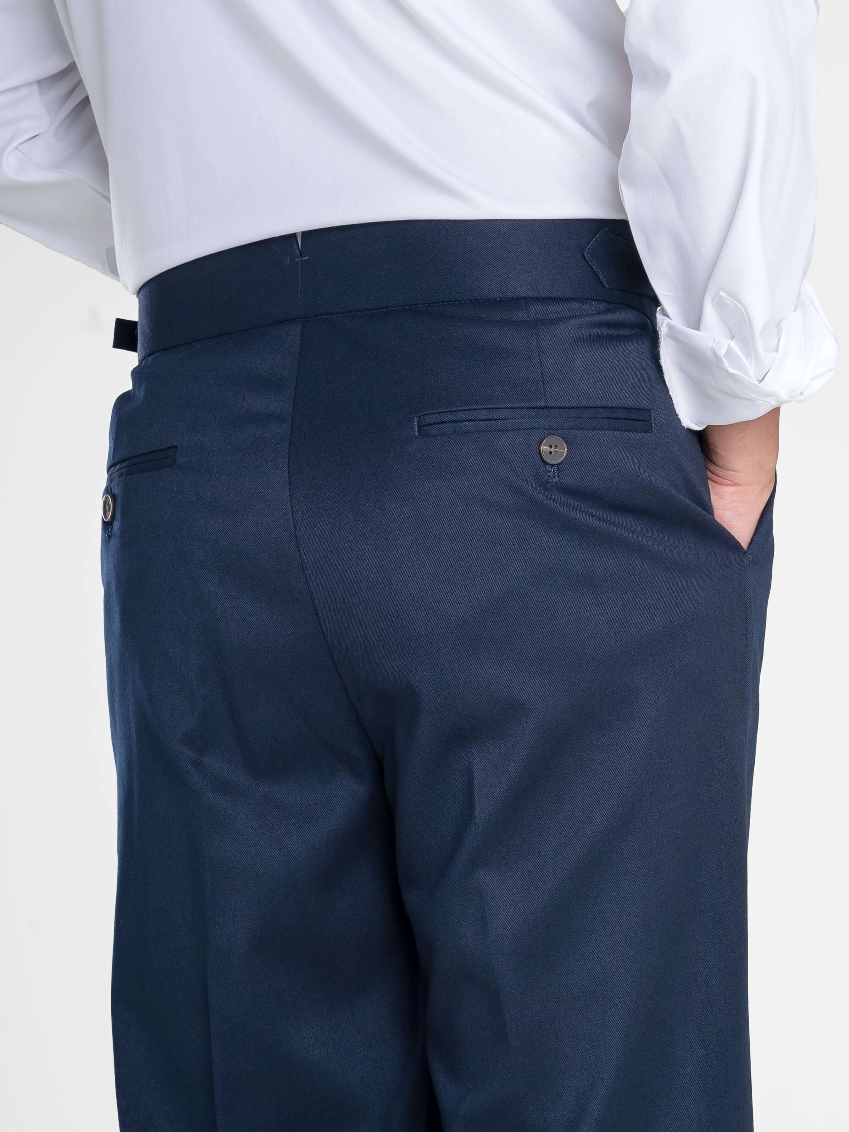 Trousers With Side Adjusters - Deep Blue Plain Cuffed (Stretchable)