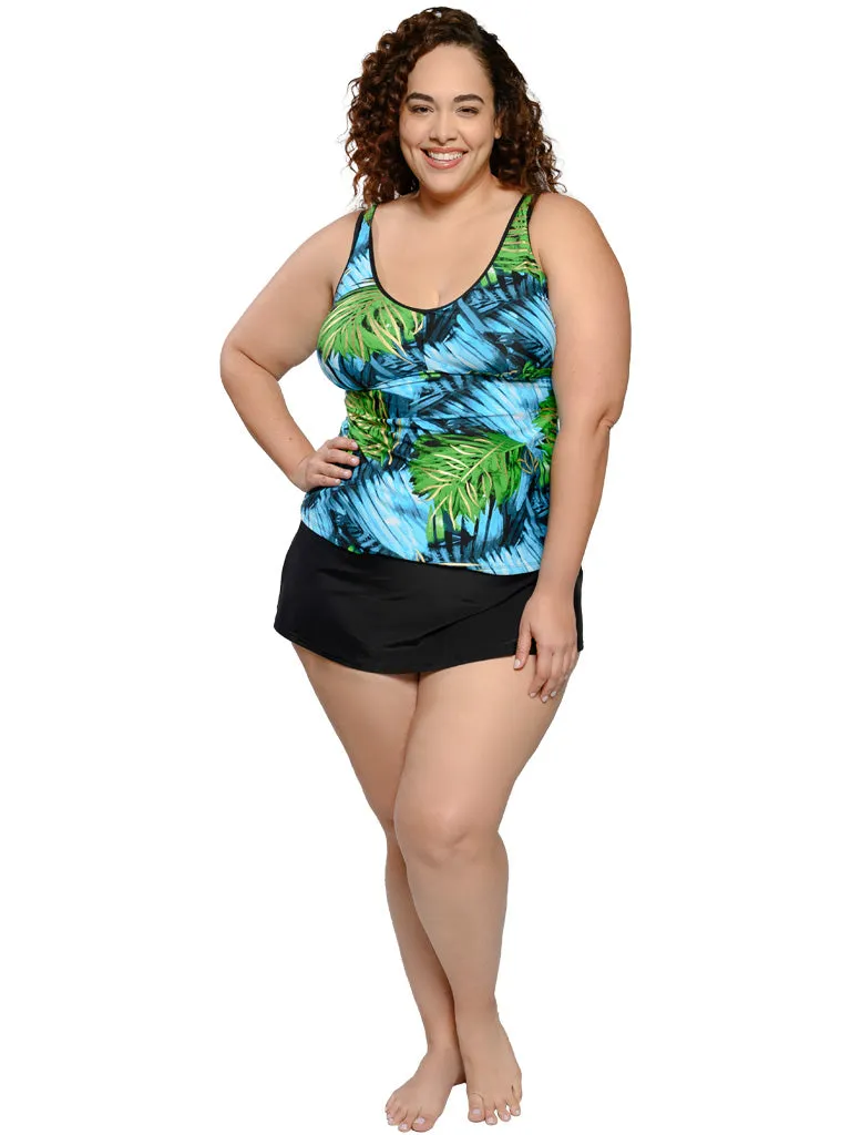 V-neck tankini with skirt bottom