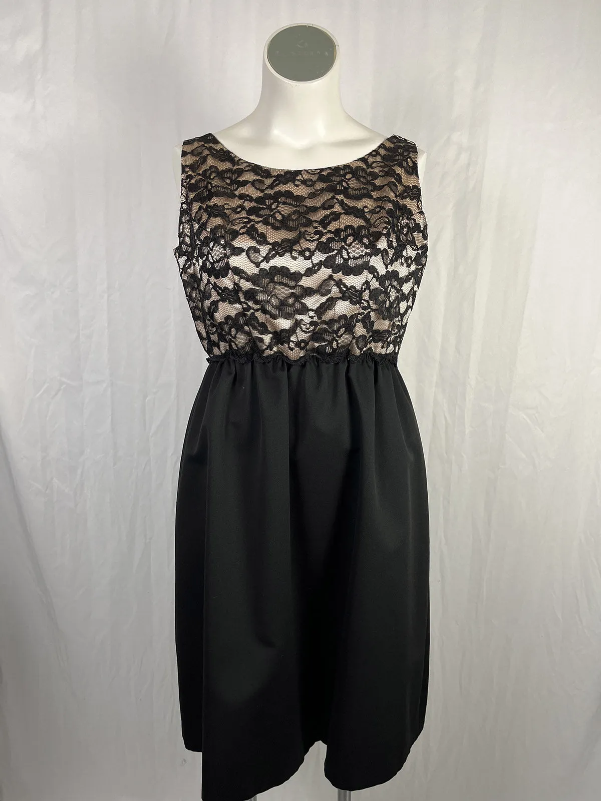 Vintage Size 14 Black & Champagne Lace Dress Set