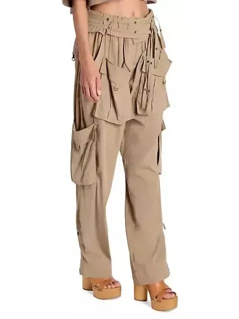 Women’s Beige Mid-Rise Cargo Pants