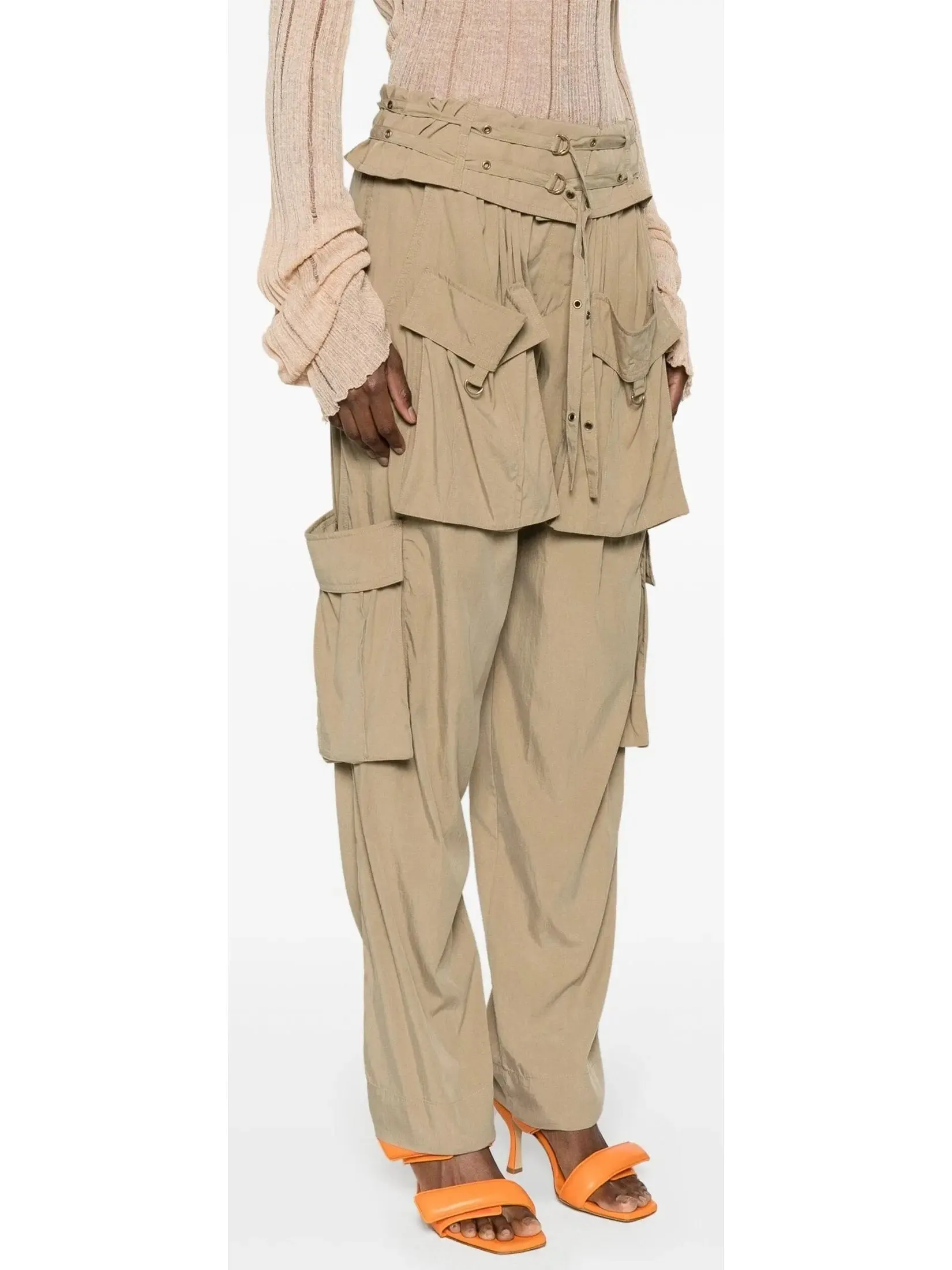 Women’s Beige Mid-Rise Cargo Pants