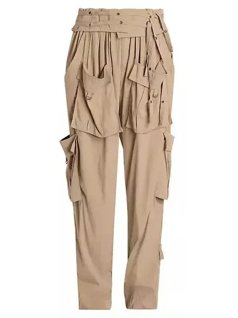 Women’s Beige Mid-Rise Cargo Pants