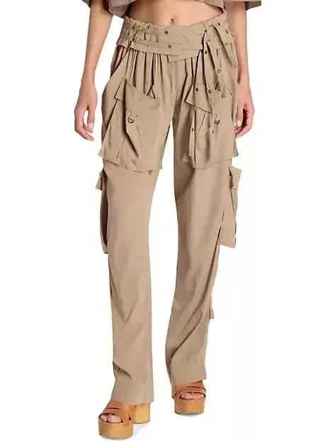 Women’s Beige Mid-Rise Cargo Pants