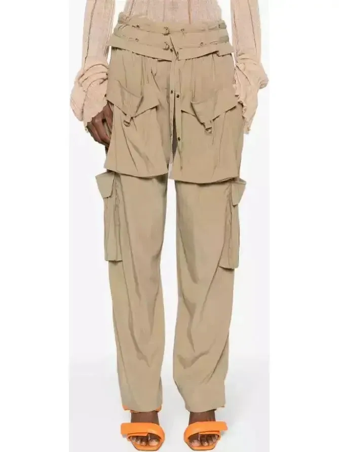 Women’s Beige Mid-Rise Cargo Pants